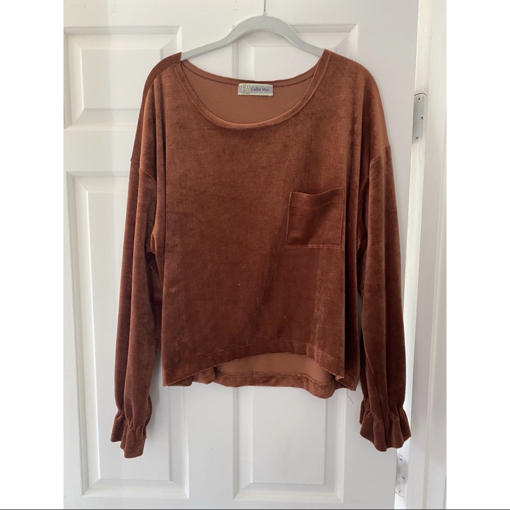 Callie Mac Velvet Brown Crop Sweater with Pocket